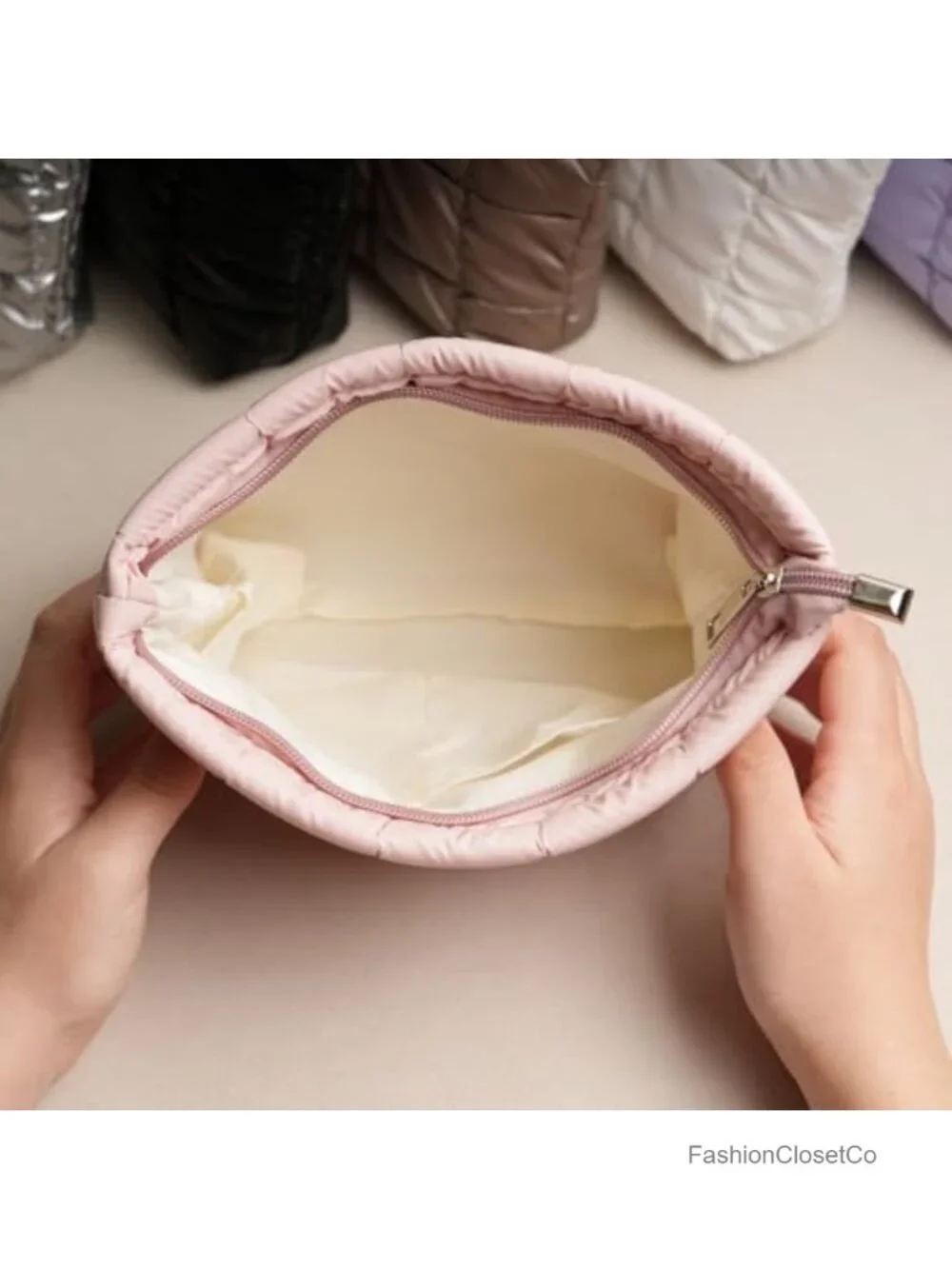 Puffer Quilted Makeup Bag Travel Cosmetic Pouch Toiletry Organizer